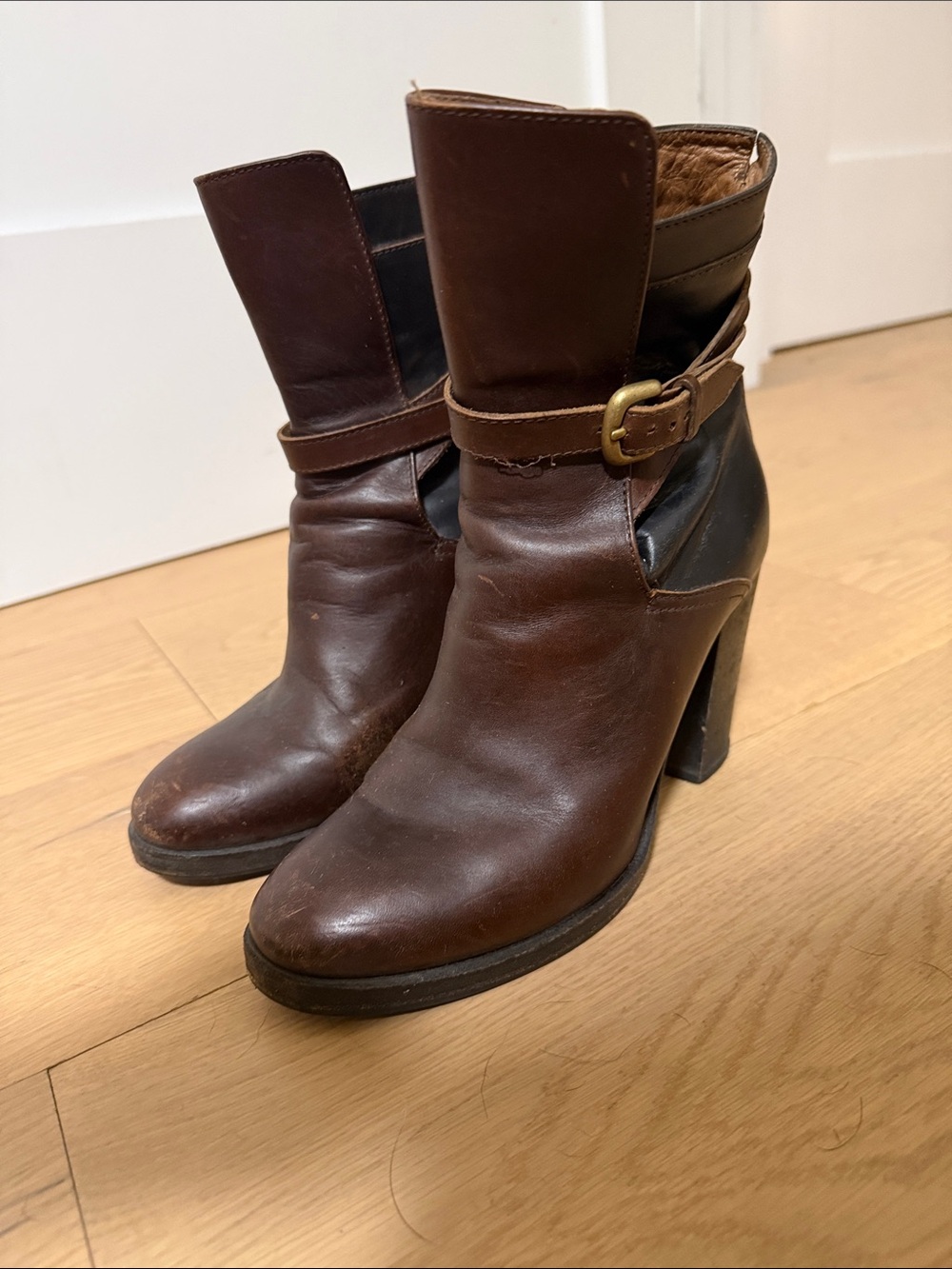 Billy Reid Brown Leather Heeled Ankle Boots with Black Heel